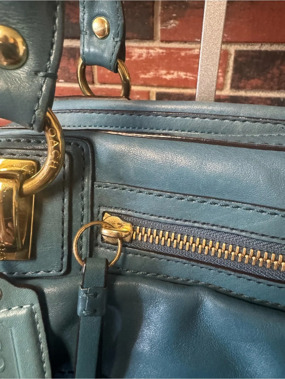 Coach Hamptons Lindsay Satchel 12475 Teal Leather 2008 Rare Y2K